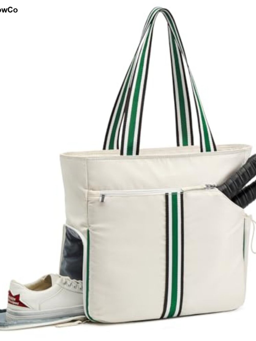 Pickleball Tote Bag Fits 2 Paddles, Polyester Gym Tote with Shoe Compartment